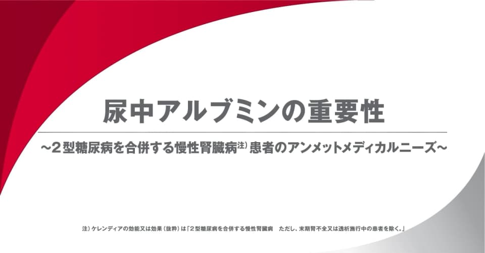 尿中アルブミンの重要性〜2型糖尿病を合併する慢性腎臓病患者のアンメットメディカルニーズ〜